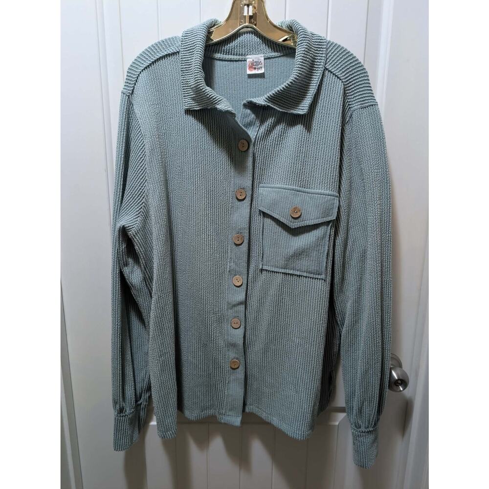 The ZigZag Blue Long Sleeve Button-Down Top Women's Size L Casual